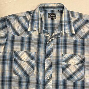 Roper Men's Vintage XL‎ Western Pearl Snap Blue Plaid Short Sleeve Shirt